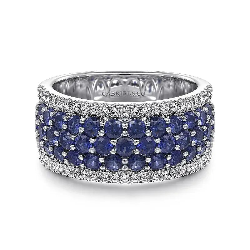 Luxury Silver Color Round Ring for Women with Blue Stones Fashion Jewelry