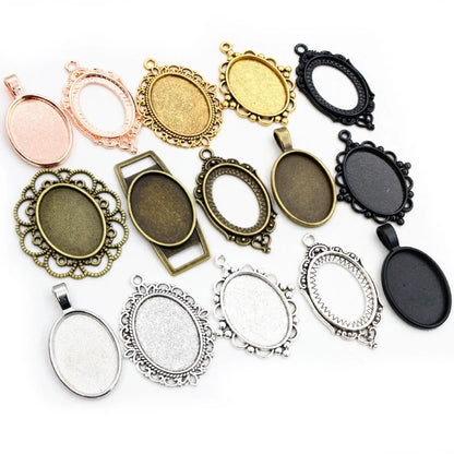 Antique Finish Cameo Cabochon Bracelet Setting Trays in Gold Silver Bronze and Rhodium 10 Pack