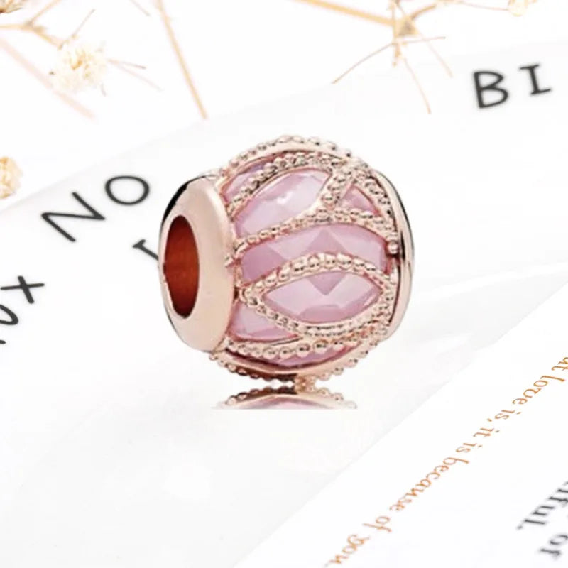 Rose Gold Winged Angel Heart Charm Bead Pink Daisy Spacer
