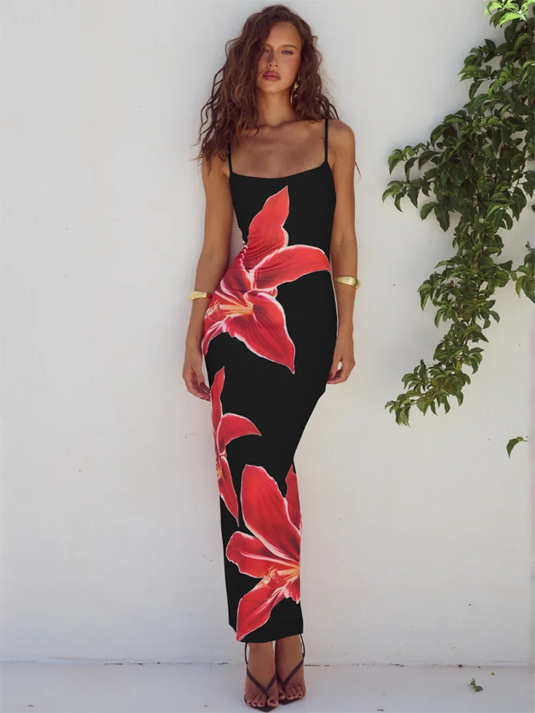 Mozision Floreal Print Long Dress For Women Gown Elegant Black
