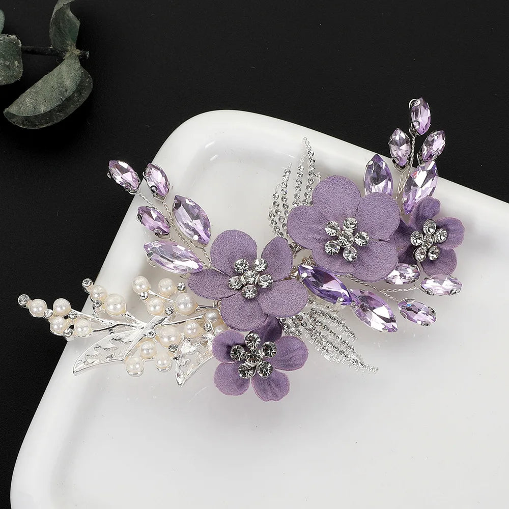 Vintage Chinese Wedding Red Hairpins Bridal Flower Crystal Headpiece for Women
