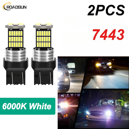 Roadsun 2 PCS 7443 LED Bulbs CANBUS 6W 12V 6500K Super Bright White Car Tail Brake Turn Signal Lights