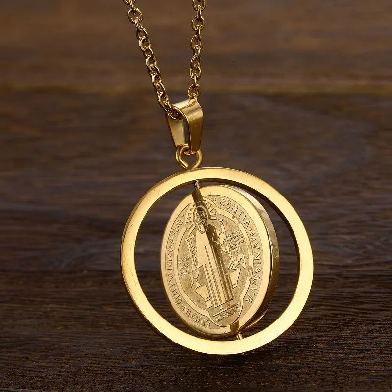 Stainless Steel St Benedict Medal Necklace for Women and Men
