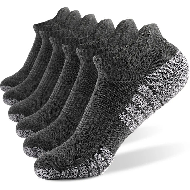 6 Pairs Mens Running Socks Terry Cushion Non Slip 35 To 47