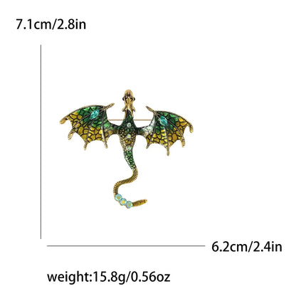 Enamel Dragon Pins for Women Rhinestone Brooch Jewelry GoldenGreen3539