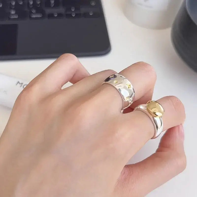 BF Club 925 Sterling Silver Rings for Women Simple Gold Star Fashion Jewelry