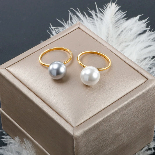 Elegant Gold Color Pearl Ring for Women - Classic Bridal Jewelry Gift