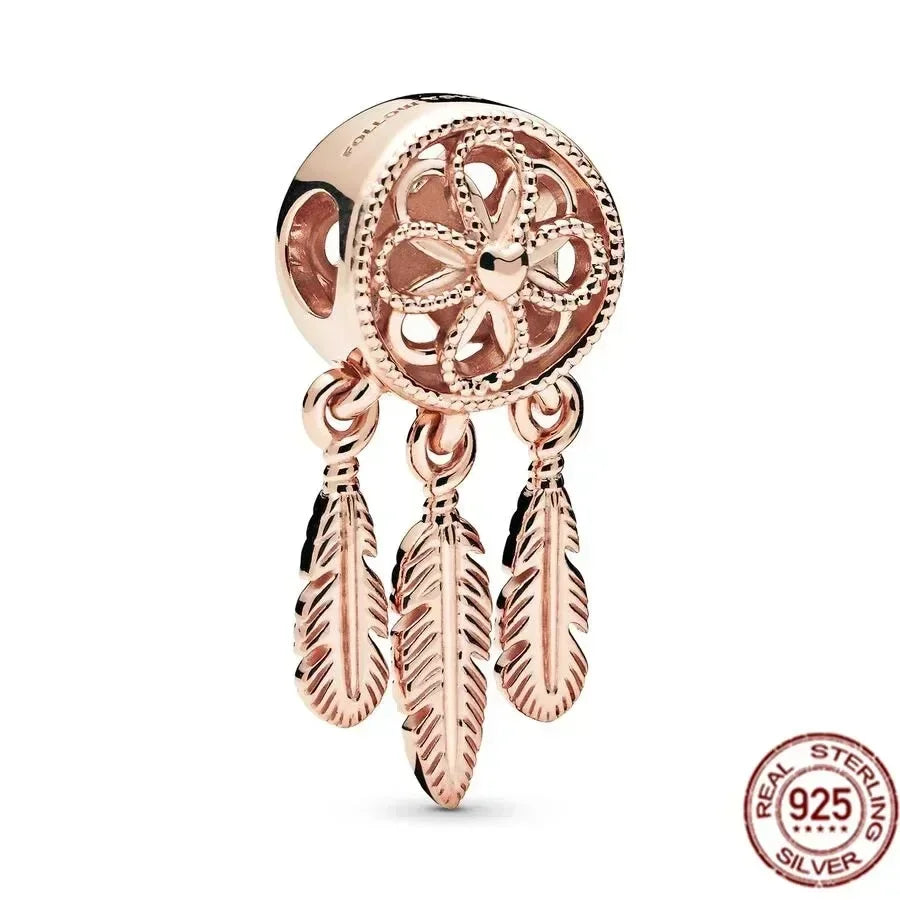 925 Silver Rose Gold Family Tree Heart Beads Charm for Women DIY Necklace Bracelet Jewelry Gift