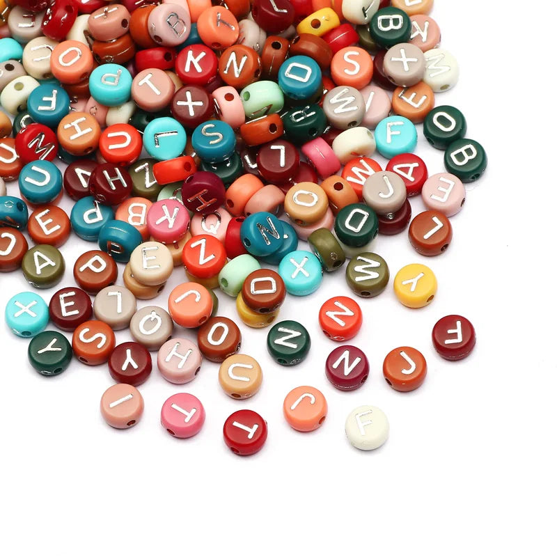 Gold Color Acrylic Spacer Beads with Black Letter Charms for Jewelry Making and DIY Crafts