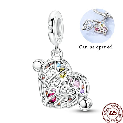 925 Sterling Silver Heart Family Charm Bead With Zircon