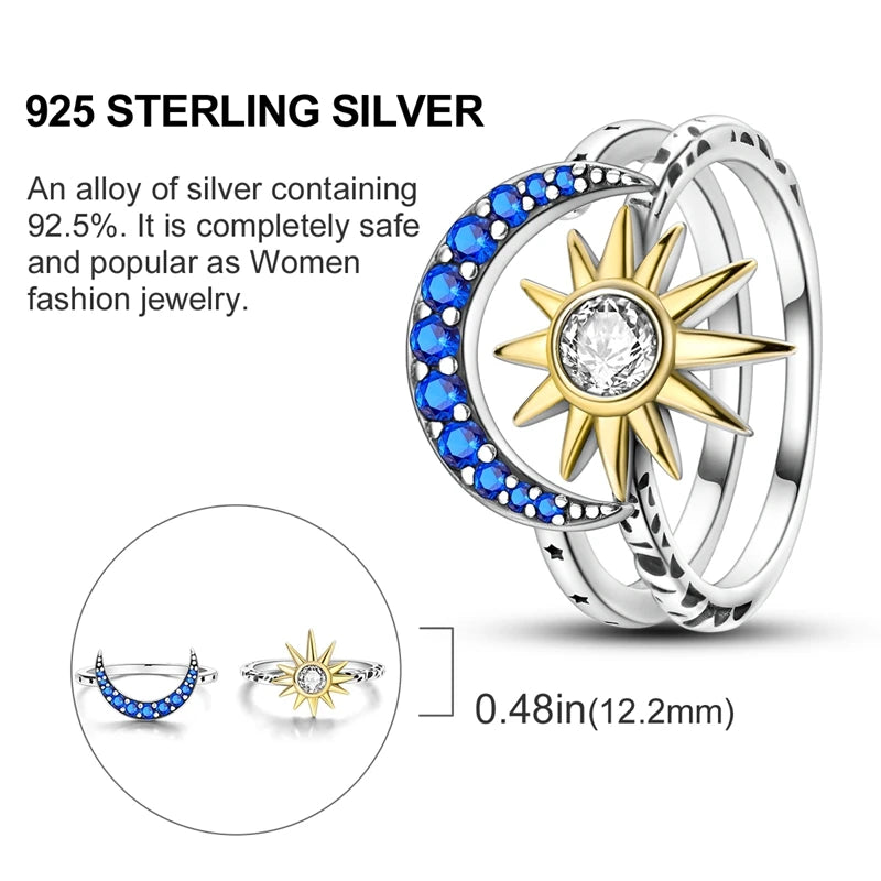 925 Sterling Silver Heart Shaped Zircon Starmoon Ring for Women - Fine Engagement and Wedding Jewelry Gifts SER304