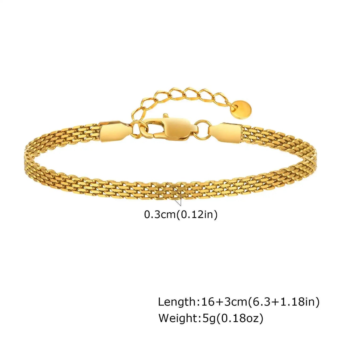 Gold Plated Italian Mesh Link Chain Bracelet for Women - Non Tarnish Stainless Steel Jewelry Gift