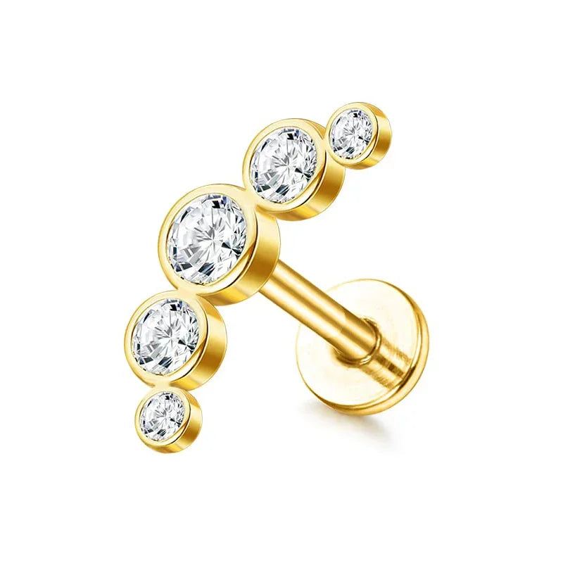Drperfect 16G Gold Stainless Steel Cartilage Earrings for Women with Flat Back Butterfly Moon Flower Design