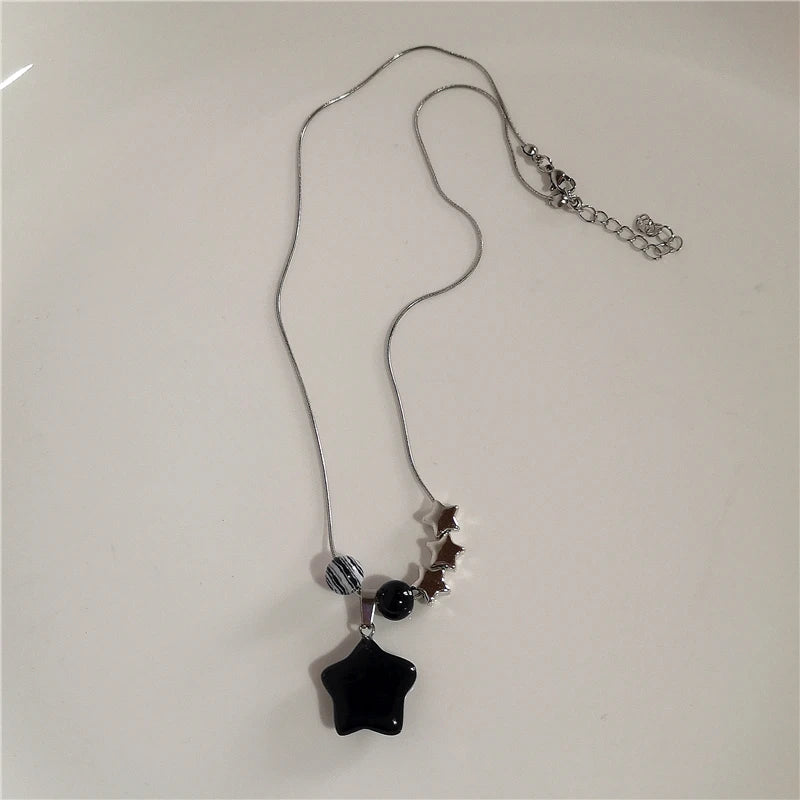 Kpop Goth Y2K Star Pendant Silver Chain Necklace for Unisex Grunge Emo Fashion