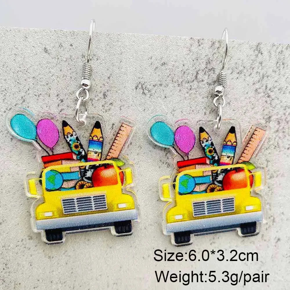 Cat Bookcase Dangle Earrings for Women Geometric Acrylic Rabbit Love Jewelry Gift for Teachers and Readers