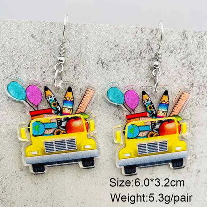 Cat Bookcase Dangle Earrings for Women Geometric Acrylic Rabbit Love Jewelry Gift for Teachers and Readers