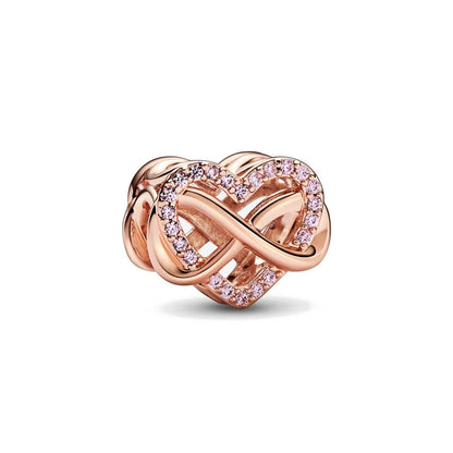 Rose Gold Padlock Heart Key Pendant Necklace for Women 925 Silver with Zircon Beads P1200