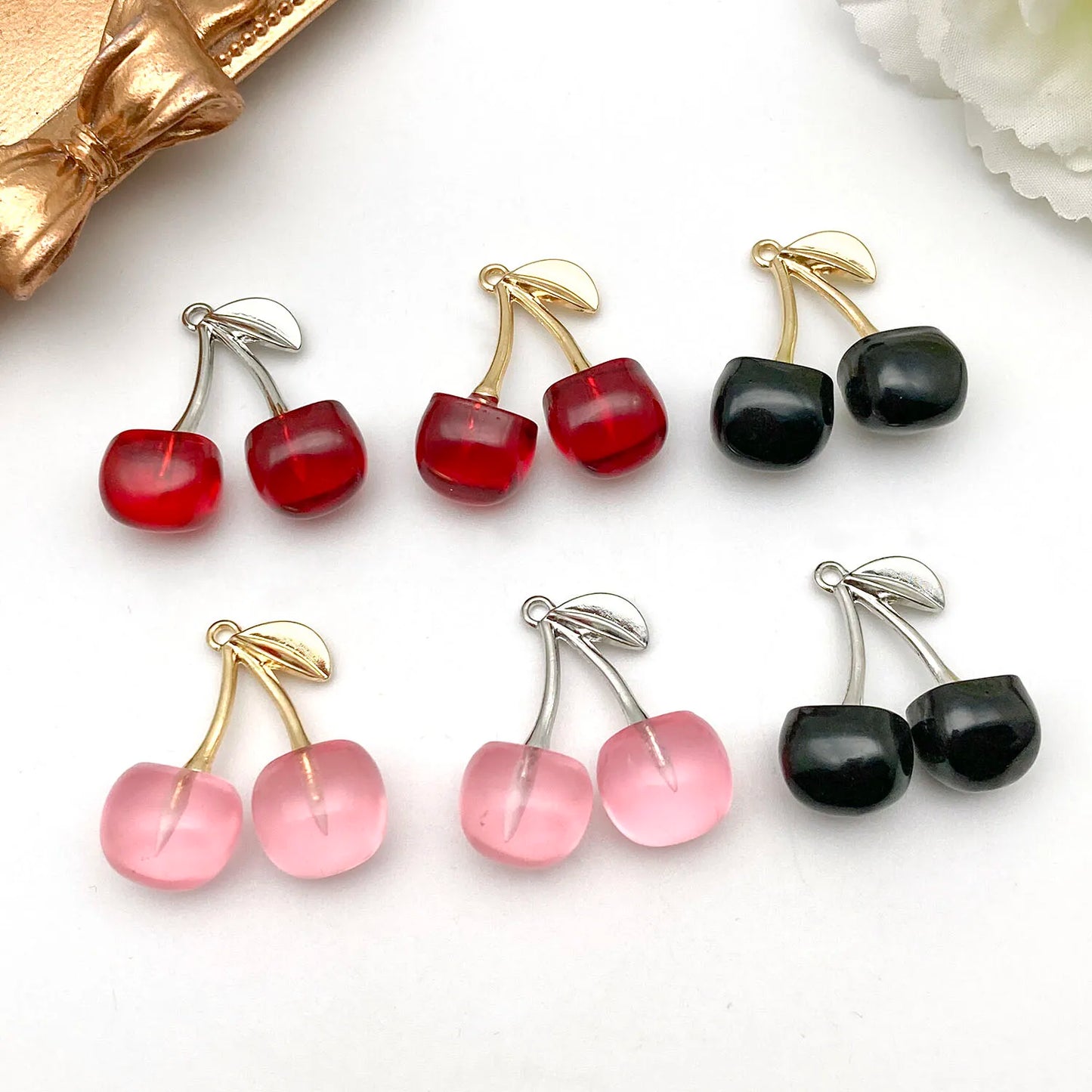 3D Resin Cherry Charm Set for Jewelry Making - Cute and Romantic Craft Accessories