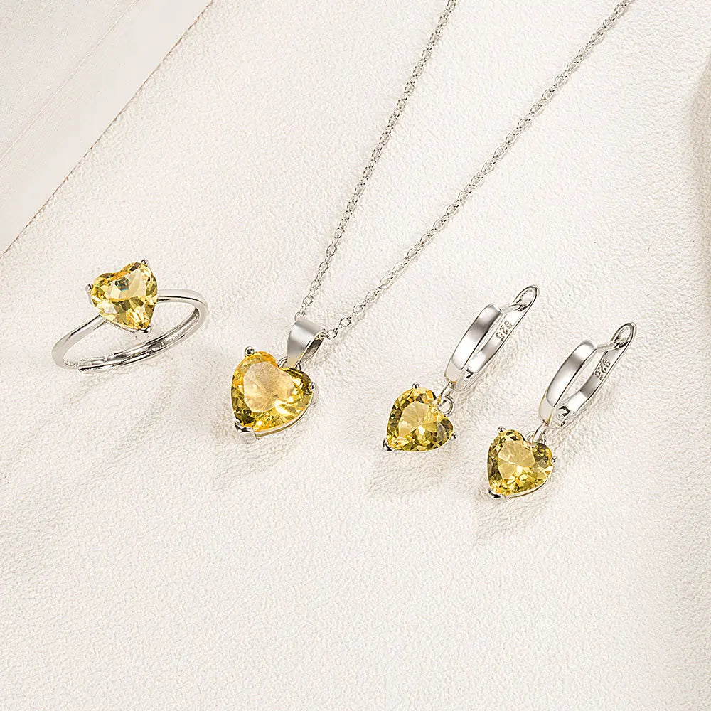 925 Sterling Silver Heart Zircon Jewelry Set for Women Elegant Necklace Earrings Ring Ideal for Weddings and Christmas