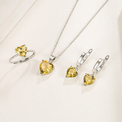 925 Sterling Silver Heart Zircon Jewelry Set for Women Elegant Necklace Earrings Ring Ideal for Weddings and Christmas