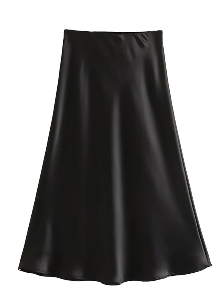 Satin A Line Skirt With Elastic Waist For Women Summer