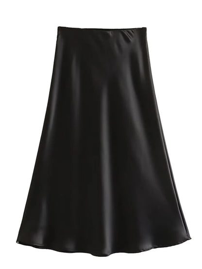 Satin A Line Skirt With Elastic Waist For Women Summer