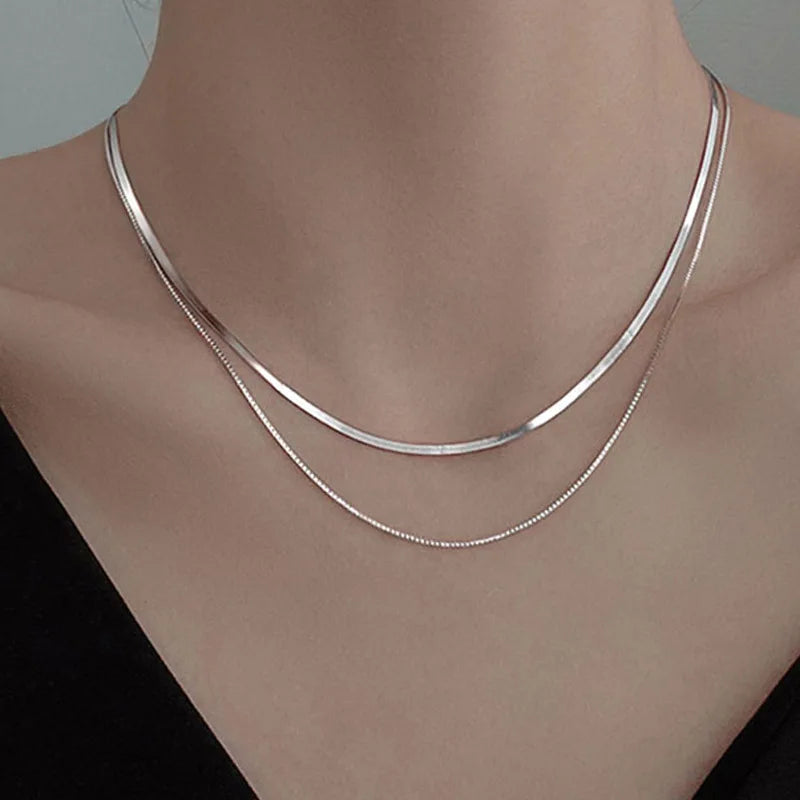S925 Silver Double Layer Snake Chain Necklace Unique Hip Hop Clavicle Jewelry for Women