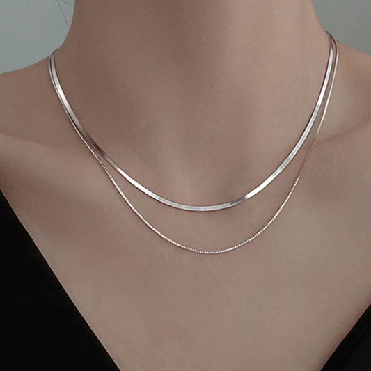 S925 Silver Double Layer Snake Chain Necklace Unique Hip Hop Clavicle Jewelry for Women