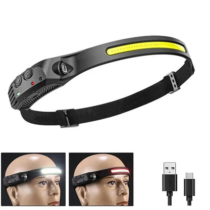 LED COB Induction Headlamp USB Rechargeable Waterproof 5 Modes White-Red