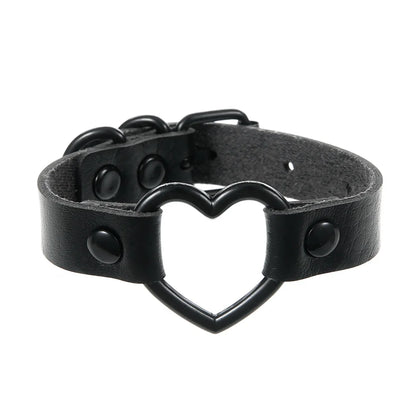 Gothic Punk Cat Heart Leather Bracelet For Women And Men