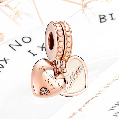 Rose Gold Winged Angel Heart Charm Bead Pink Daisy Spacer