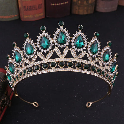 Baroque Luxe Green Crystal Bridal Tiara - Top-Rated Flower Headpiece for Weddings Style O Gold Green
