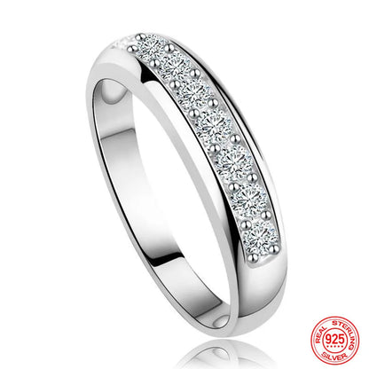 925 Sterling Silver Diamond Strip Ring for Women Elegant Fashion Party Jewelry Gift Silver