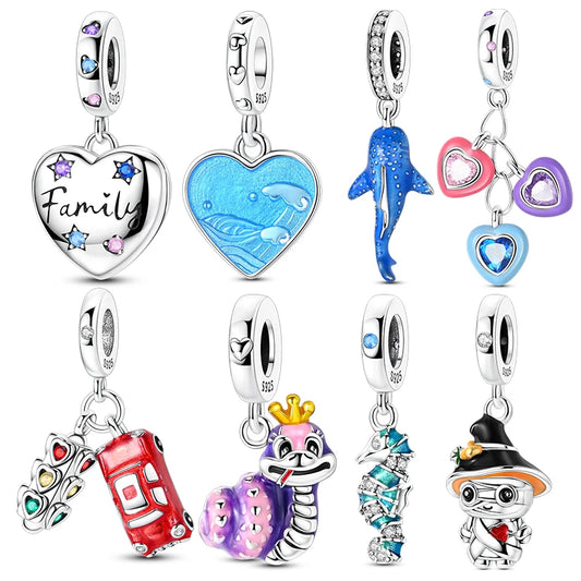 925 Sterling Silver Heart Family Charm Bead With Zircon