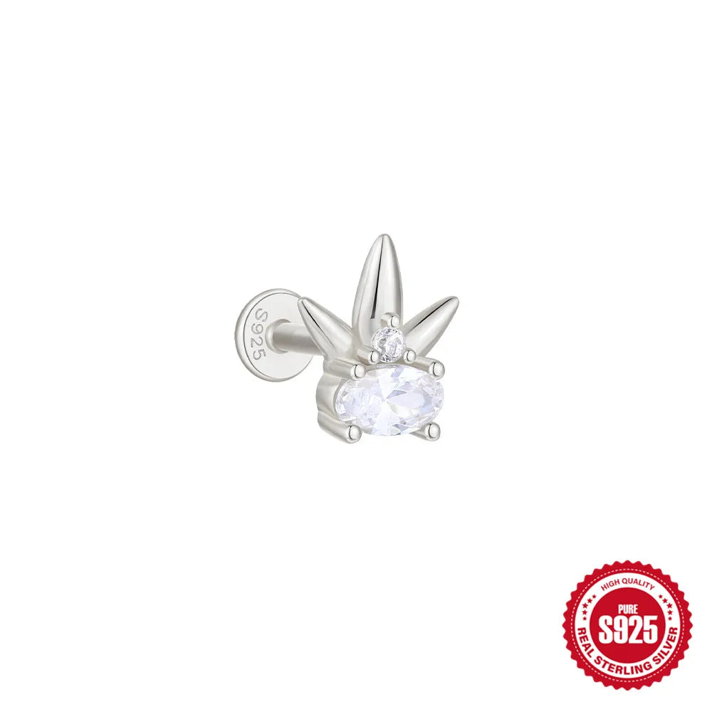 Canner 925 Sterling Silver Tassel Chain Star Mini Zircon Flat Piercing Stud Earrings for Women and Girls