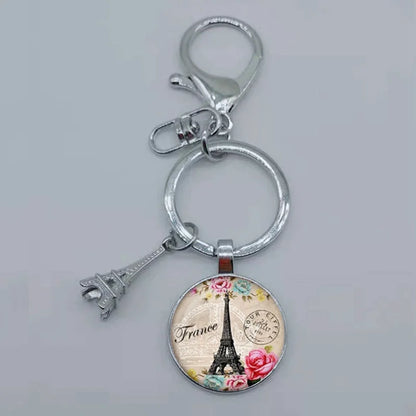 Paris Eiffel Tower Glass Pendant Keychain for Women with Artistic Design