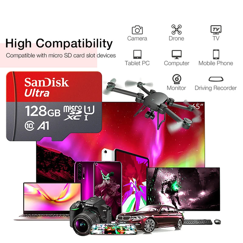 Ultra MicroSD Memory Card 128GB 256GB 512GB A1 Class 10 High Speed Flash Card for Phones Tablets and Digital Devices
