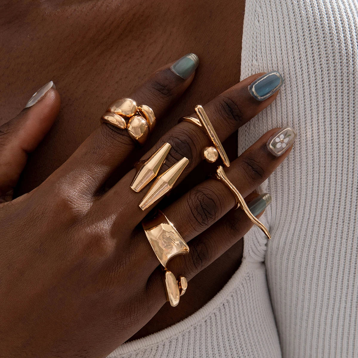 Tocona 2024 Vintage Gold Geometric Adjustable Rings Set for Women Fashion Jewelry Gifts