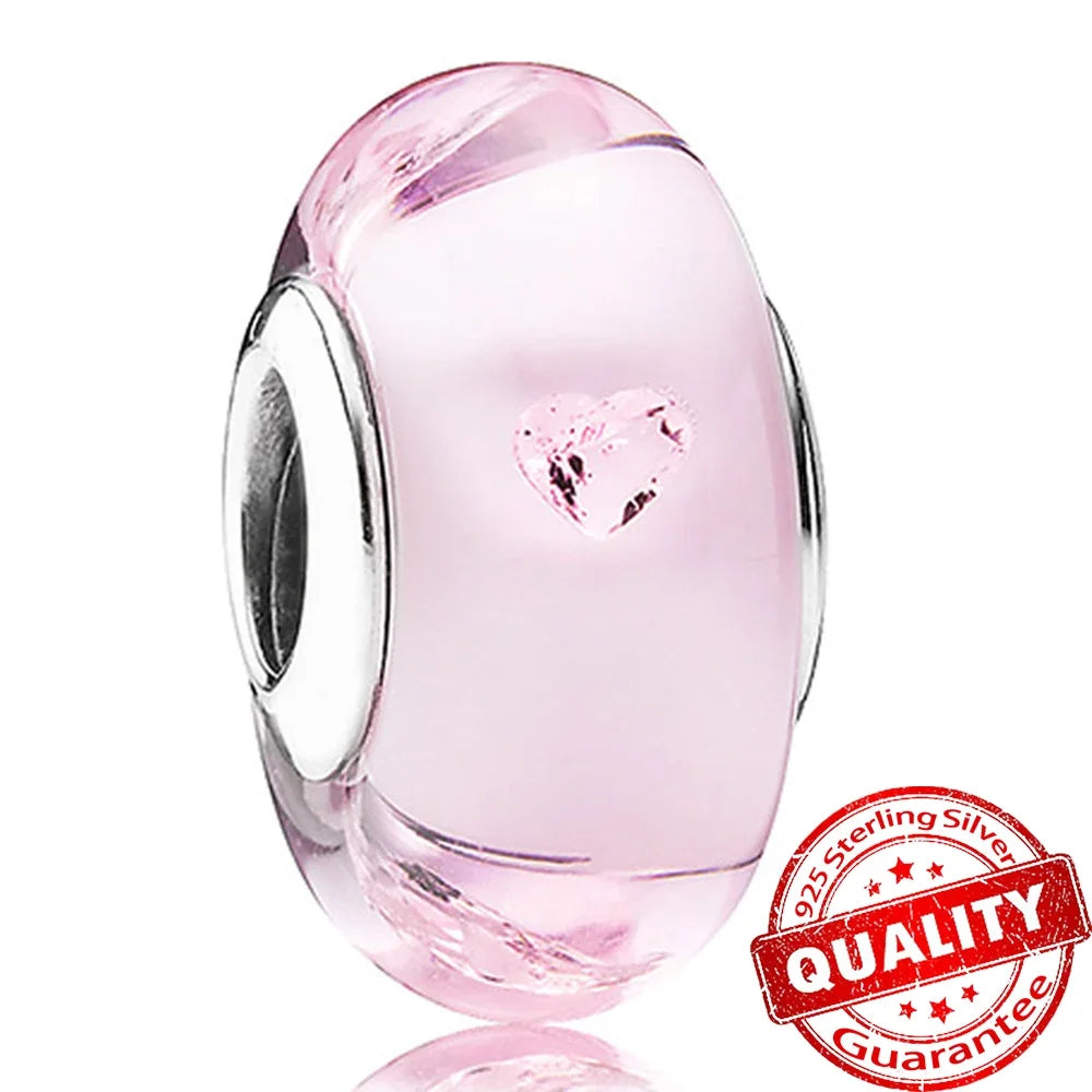 Colorful Flower Murano Glass Charm 925 Sterling Silver Top Rated DIY Jewelry for Bracelets and Necklaces LLZ012-PK
