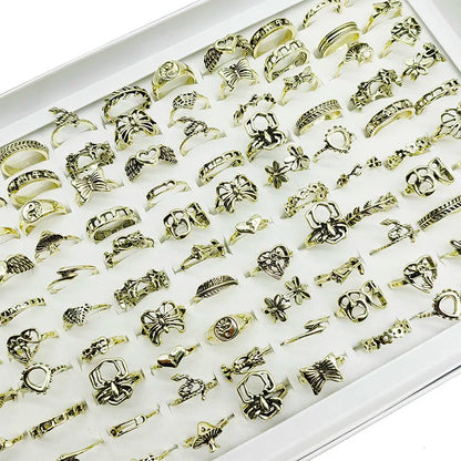 30pcs Alloy Finger Rings Set Trendy Floral and Animal Designs for Women mix size(15mm-19mm) 30pcs style 5 30pcs