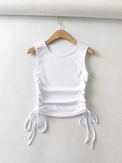 2025 Summer Women Solid Crop Top With Side Club Strings