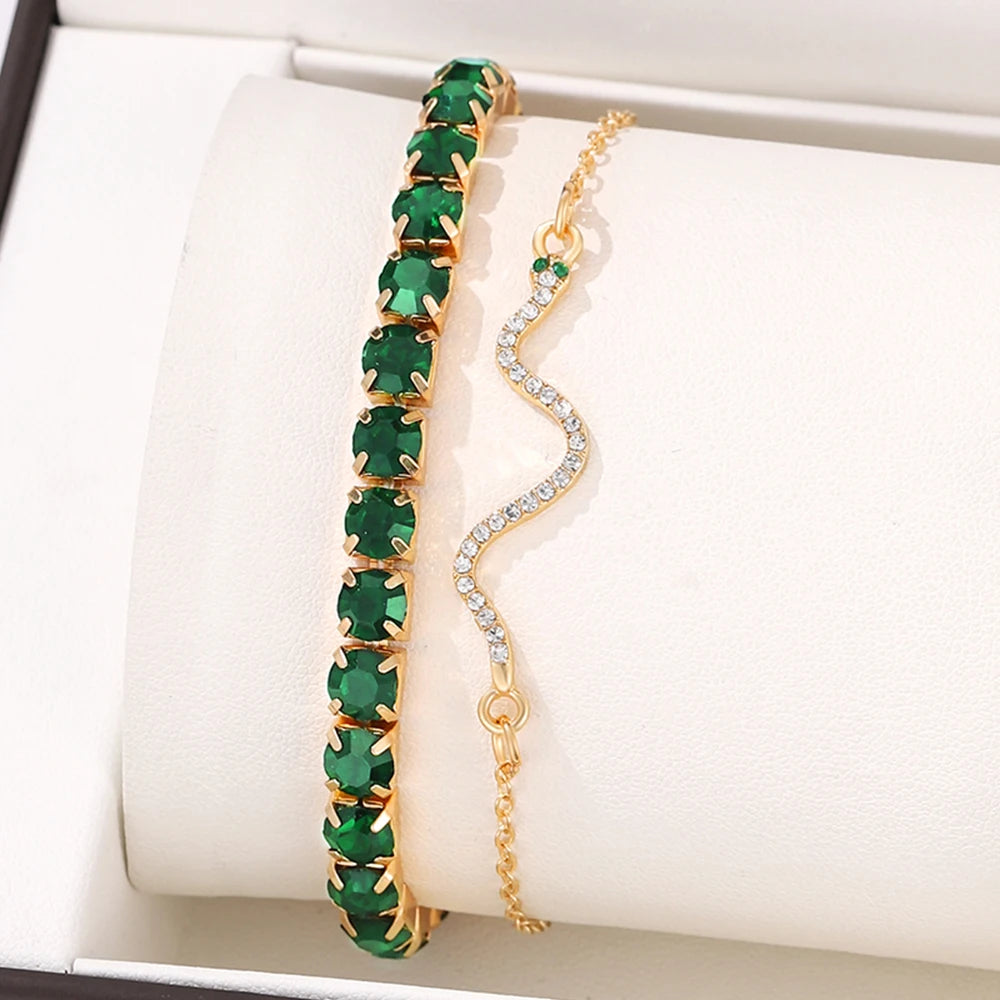 4-Piece Retro Green Diamond Bracelet Set - Versatile Fashion Accessory H477