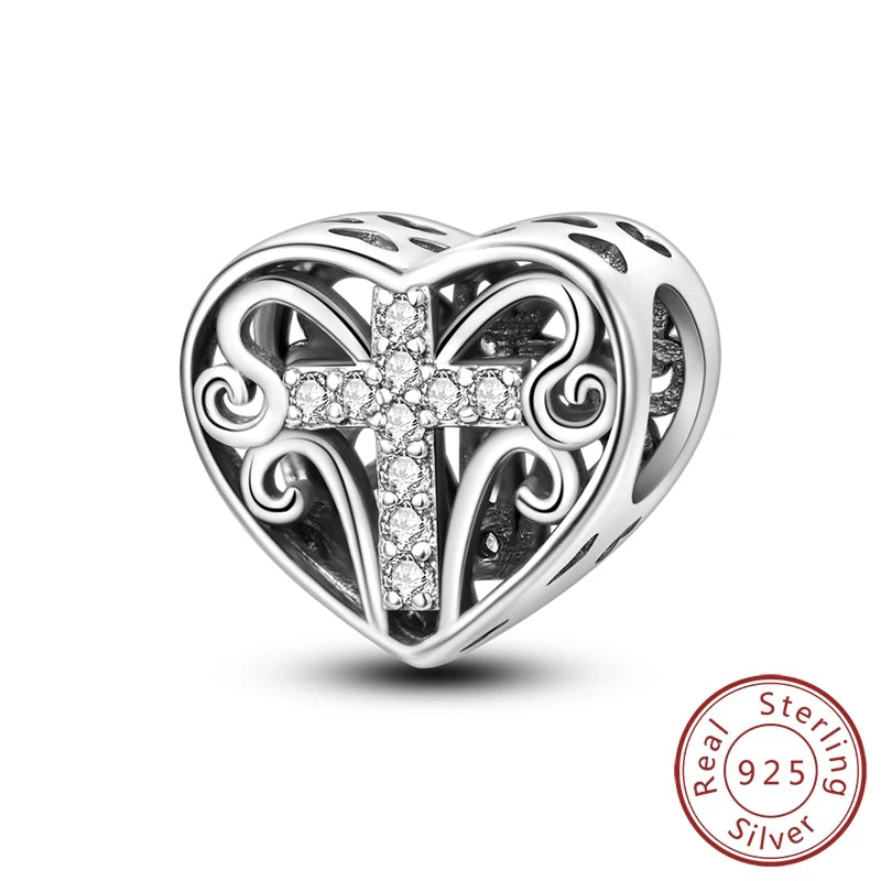 925 Sterling Silver Charms Pendant Set for Bracelets Angel Devil's Eye Fatima's Hand Cross Women's Jewelry Gift KSC170