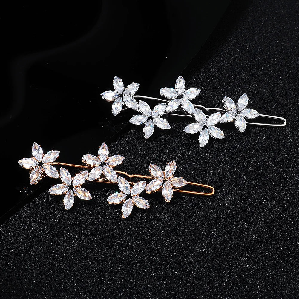 Elegant Cubic Zirconia Leaf Hair Clips for Bridal and Wedding Style