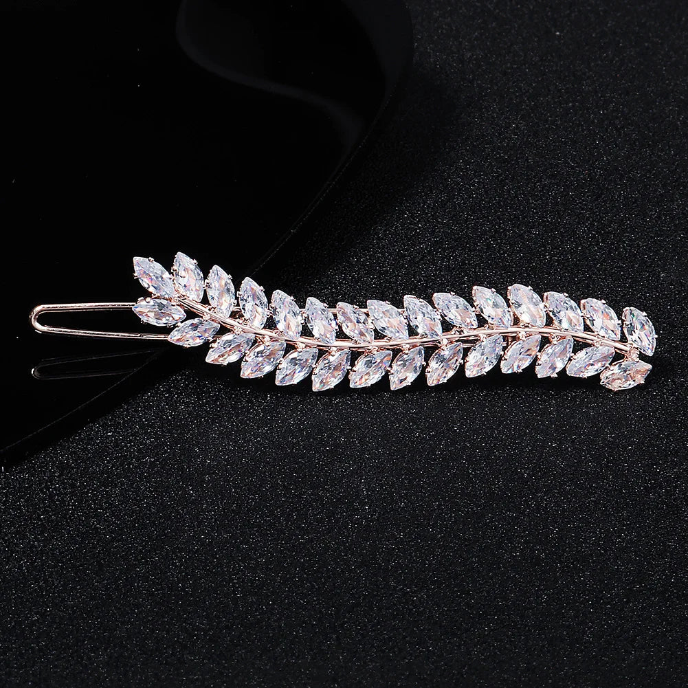Elegant Cubic Zirconia Leaf Hair Clips for Bridal and Wedding Style