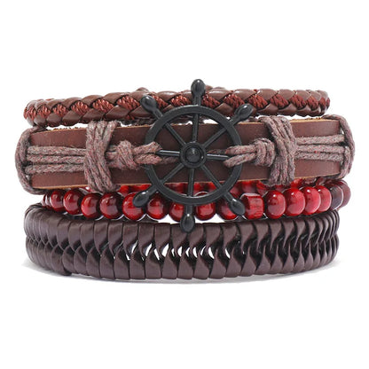 ZORCVENS Men's Handmade Braided Leather Bracelet Set - Vintage Black Punk Fashion Gift