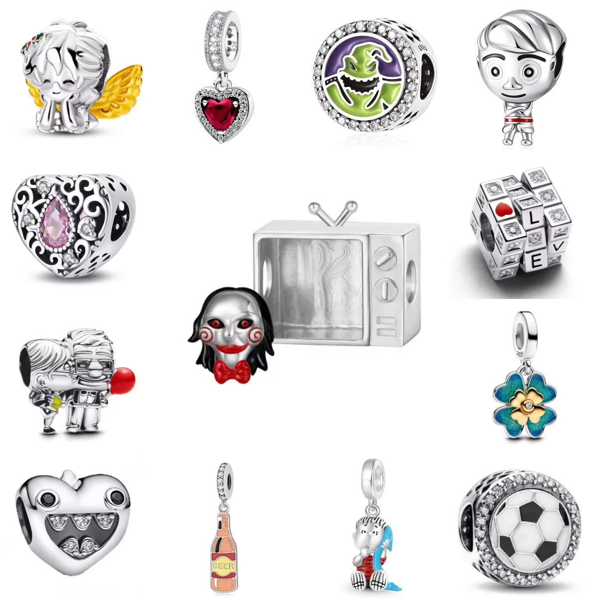 Sterling Silver European Charms with Zircon for DIY Bracelets and Jewelry Making