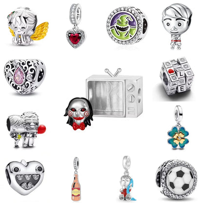 Sterling Silver European Charms with Zircon for DIY Bracelets and Jewelry Making