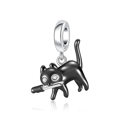 Exquisite 925 Silver Cat Claw Pendant Beads with Safety Chain for European Bracelets B5892