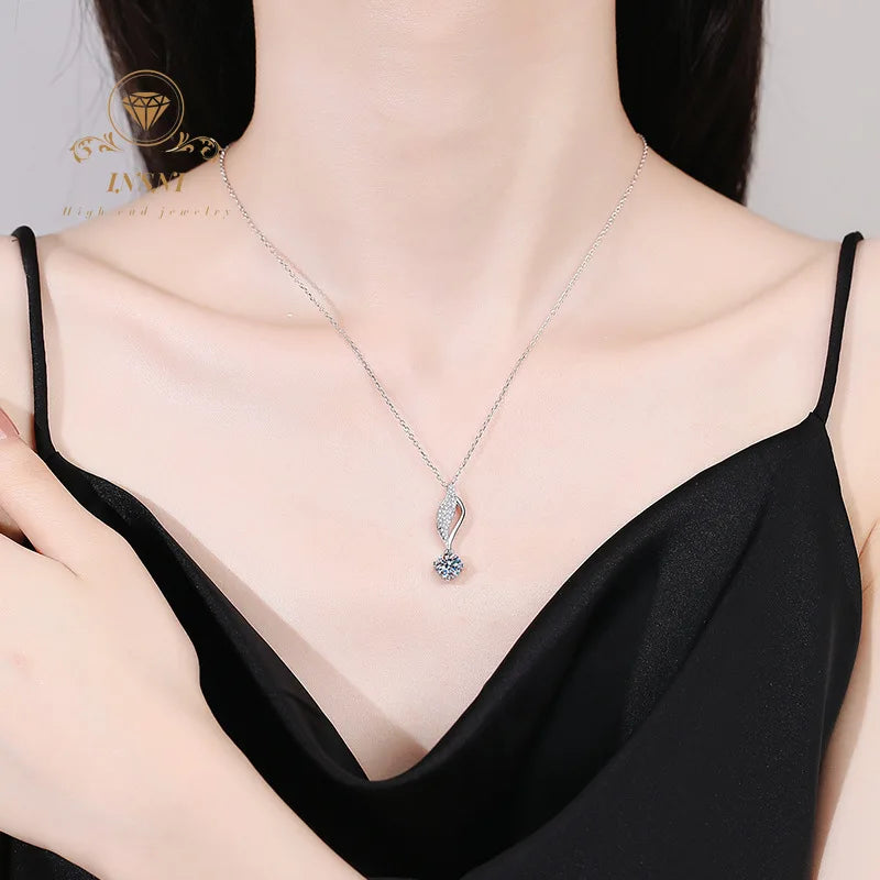 Moissanite Ginkgo Leaf Pendant Necklace S925 Silver IG-Worthy GBA Certified Women's Jewelry